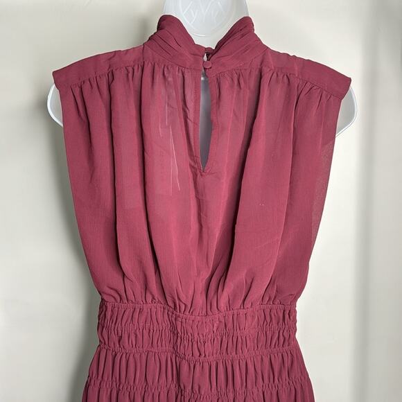 DEREK LAM 10 CROSBY Burgundy Junia Ruched Sleeveless Midi Dress Women’s - Picture 7 of 13